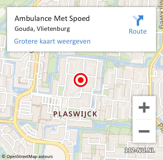 Locatie op kaart van de 112 melding: Ambulance Met Spoed Naar Gouda, Vlietenburg op 17 april 2021 08:23