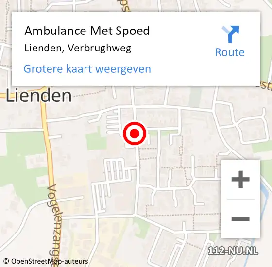 Locatie op kaart van de 112 melding: Ambulance Met Spoed Naar Lienden, Verbrughweg op 17 april 2021 11:13