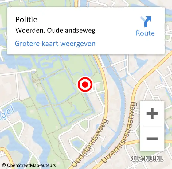 Locatie op kaart van de 112 melding: Politie Woerden, Oudelandseweg op 17 april 2021 12:34