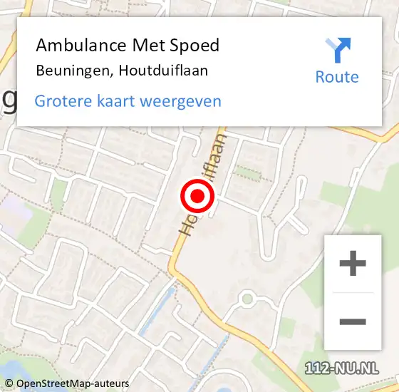 Locatie op kaart van de 112 melding: Ambulance Met Spoed Naar Beuningen, Houtduiflaan op 17 april 2021 14:42