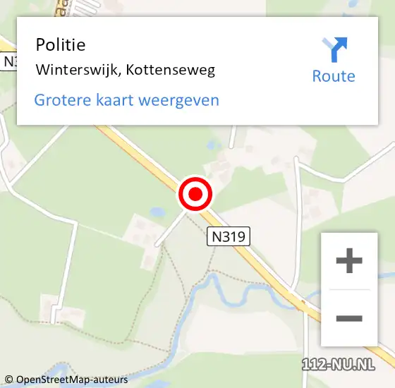 Locatie op kaart van de 112 melding: Politie Winterswijk, Kottenseweg op 17 april 2021 14:49