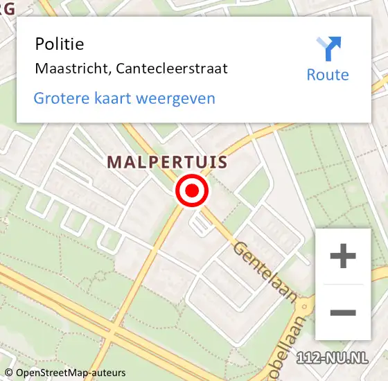 Locatie op kaart van de 112 melding: Politie Maastricht, Cantecleerstraat op 17 april 2021 15:48