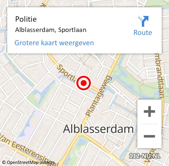 Locatie op kaart van de 112 melding: Politie Alblasserdam, Sportlaan op 17 april 2021 23:40