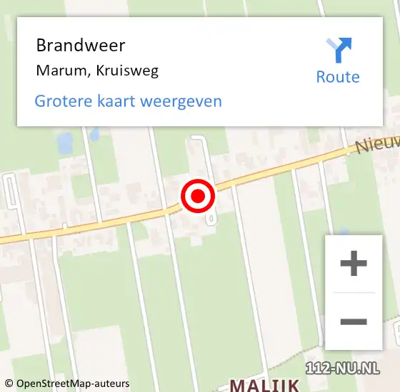 Locatie op kaart van de 112 melding: Brandweer Marum, Kruisweg op 18 april 2021 00:06