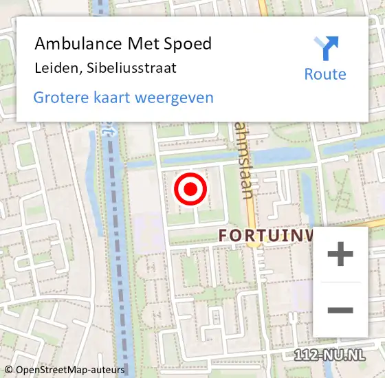 Locatie op kaart van de 112 melding: Ambulance Met Spoed Naar Leiden, Sibeliusstraat op 18 april 2021 00:09
