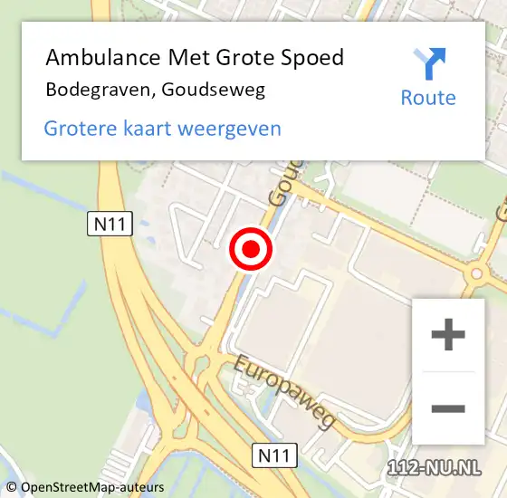 Locatie op kaart van de 112 melding: Ambulance Met Grote Spoed Naar Bodegraven, Goudseweg op 18 april 2021 00:49