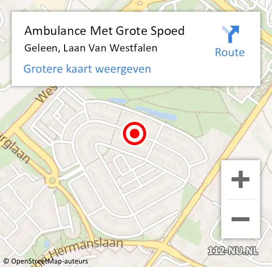 Locatie op kaart van de 112 melding: Ambulance Met Grote Spoed Naar Geleen, Laan Van Westfalen op 18 april 2021 09:22