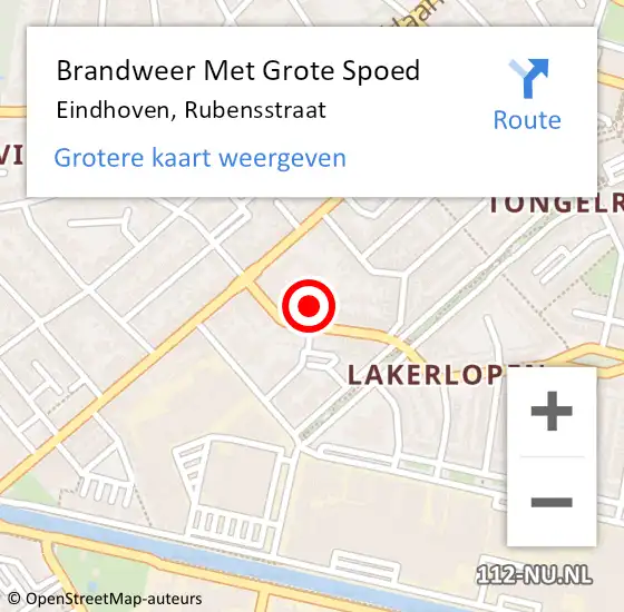 Locatie op kaart van de 112 melding: Brandweer Met Grote Spoed Naar Eindhoven, Rubensstraat op 18 april 2021 10:33