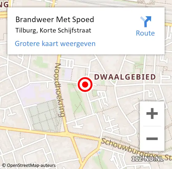 Locatie op kaart van de 112 melding: Brandweer Met Spoed Naar Tilburg, Korte Schijfstraat op 18 april 2021 10:53