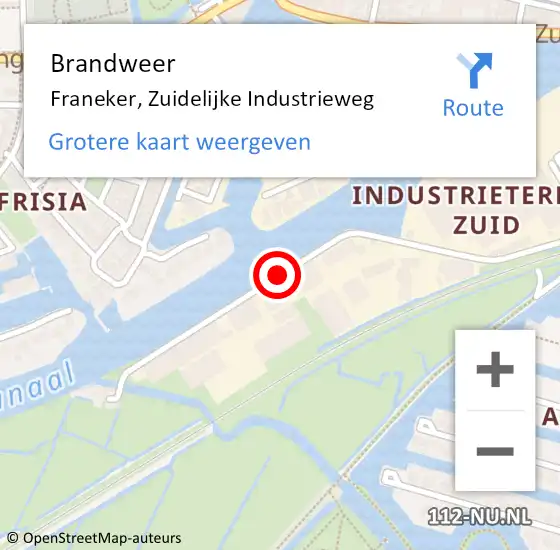 Locatie op kaart van de 112 melding: Brandweer Franeker, Zuidelijke Industrieweg op 18 april 2021 11:19