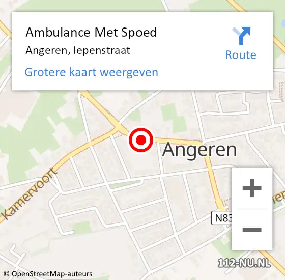 Locatie op kaart van de 112 melding: Ambulance Met Spoed Naar Angeren, Iepenstraat op 18 april 2021 12:46