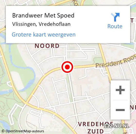 Locatie op kaart van de 112 melding: Brandweer Met Spoed Naar Vlissingen, Vredehoflaan op 18 april 2021 12:59