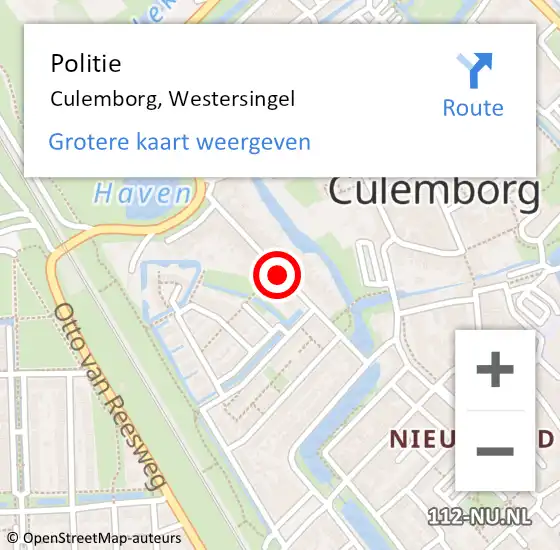 Locatie op kaart van de 112 melding: Politie Culemborg, Westersingel op 18 april 2021 16:57