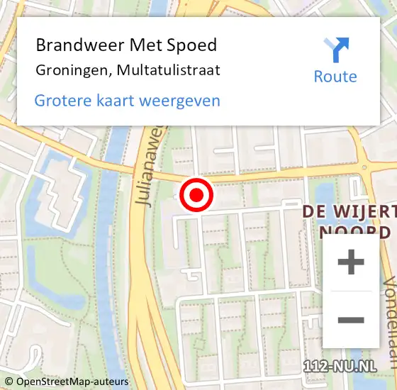 Locatie op kaart van de 112 melding: Brandweer Met Spoed Naar Groningen, Multatulistraat op 18 april 2021 18:30
