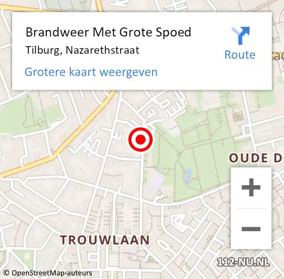 Locatie op kaart van de 112 melding: Brandweer Met Grote Spoed Naar Tilburg, Nazarethstraat op 18 april 2021 19:20