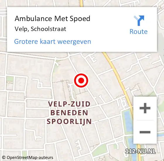 Locatie op kaart van de 112 melding: Ambulance Met Spoed Naar Velp, Schoolstraat op 18 april 2021 19:27