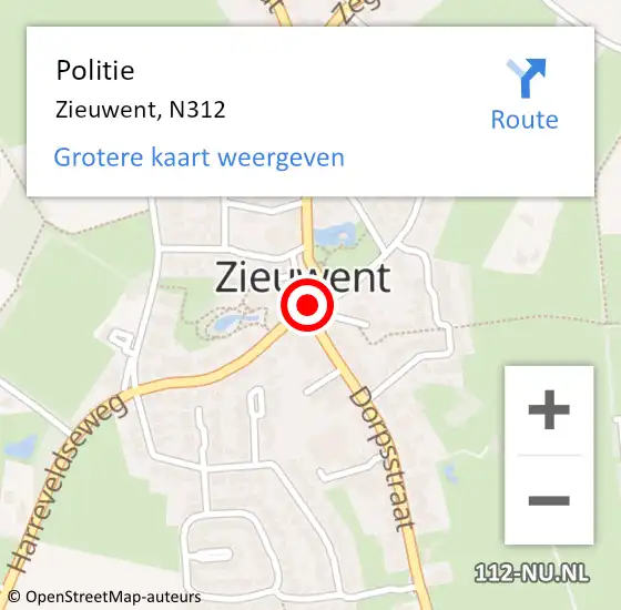 Locatie op kaart van de 112 melding: Politie Zieuwent, N312 op 18 april 2021 22:11