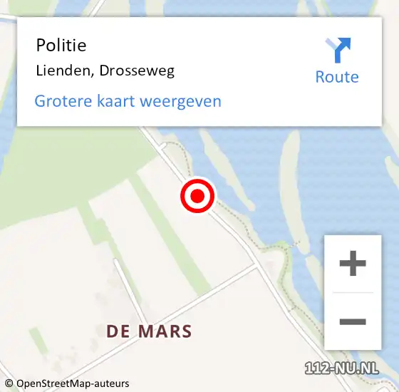 Locatie op kaart van de 112 melding: Politie Lienden, Drosseweg op 18 april 2021 22:57