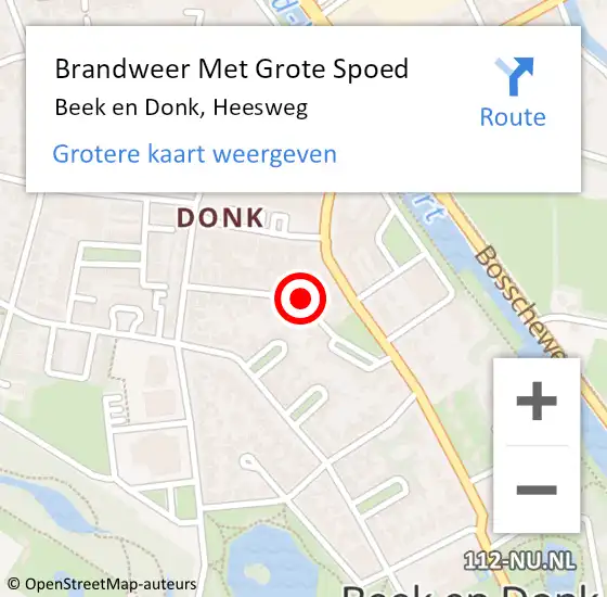 Locatie op kaart van de 112 melding: Brandweer Met Grote Spoed Naar Beek en Donk, Heesweg op 18 april 2021 23:31