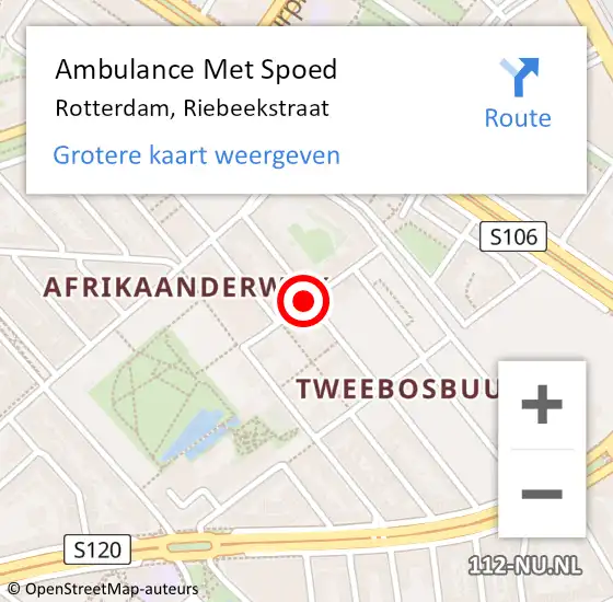 Locatie op kaart van de 112 melding: Ambulance Met Spoed Naar Rotterdam, Riebeekstraat op 18 april 2021 23:32