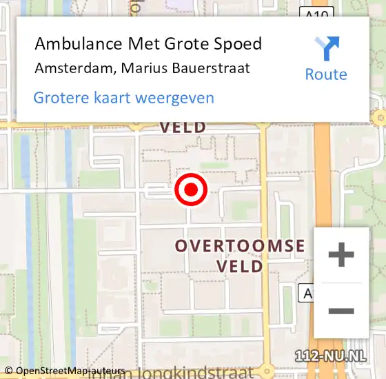 Locatie op kaart van de 112 melding: Ambulance Met Grote Spoed Naar Amsterdam, Marius Bauerstraat op 19 april 2021 02:28
