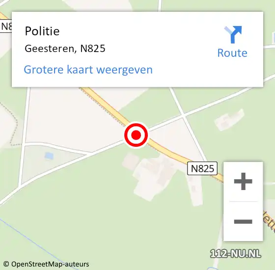 Locatie op kaart van de 112 melding: Politie Geesteren, N825 op 19 april 2021 05:48