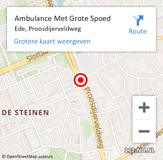 Locatie op kaart van de 112 melding: Ambulance Met Grote Spoed Naar Ede, Proosdijerveldweg op 19 april 2021 08:05