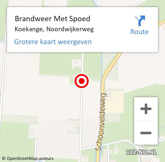 Locatie op kaart van de 112 melding: Brandweer Met Spoed Naar Koekange, Noordwijkerweg op 19 april 2021 08:08