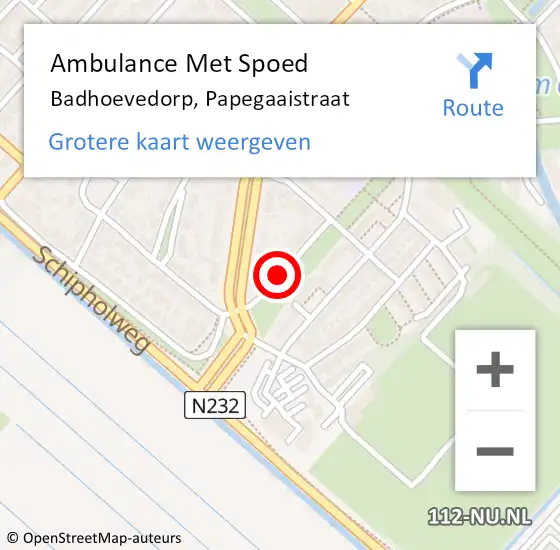 Locatie op kaart van de 112 melding: Ambulance Met Spoed Naar Badhoevedorp, Papegaaistraat op 19 april 2021 08:57