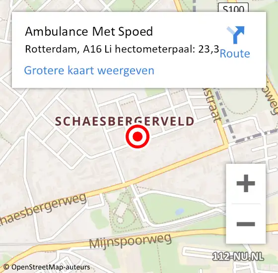 Locatie op kaart van de 112 melding: Ambulance Met Spoed Naar Rotterdam, A16 Li hectometerpaal: 23,3 op 19 april 2021 11:55
