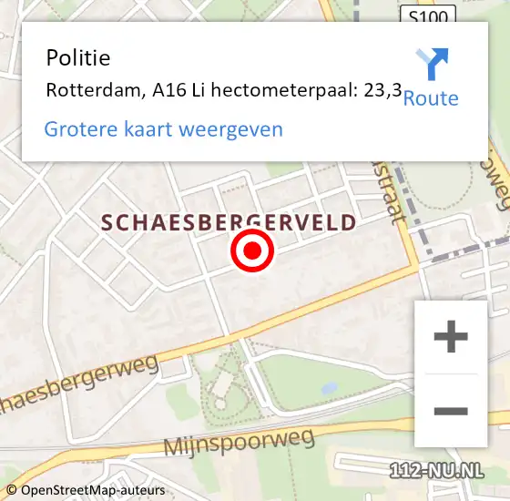 Locatie op kaart van de 112 melding: Politie Rotterdam, A16 Li hectometerpaal: 23,3 op 19 april 2021 11:56