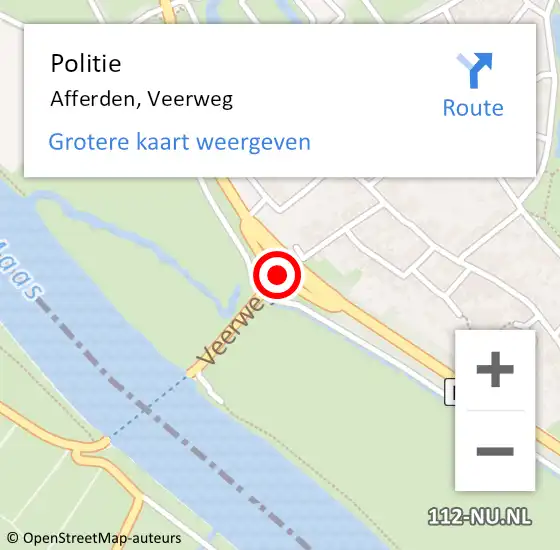 Locatie op kaart van de 112 melding: Politie Afferden, Veerweg op 19 april 2021 13:56