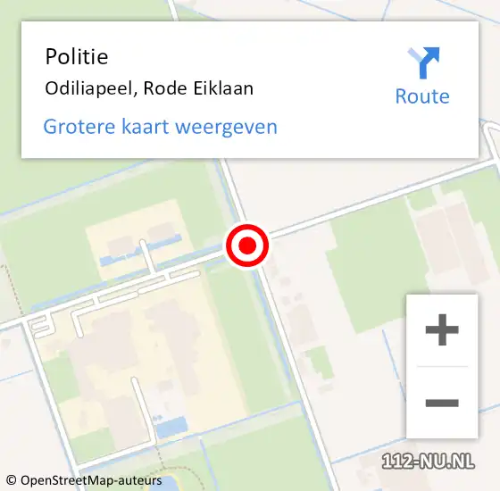 Locatie op kaart van de 112 melding: Politie Odiliapeel, Rode Eiklaan op 19 april 2021 14:36