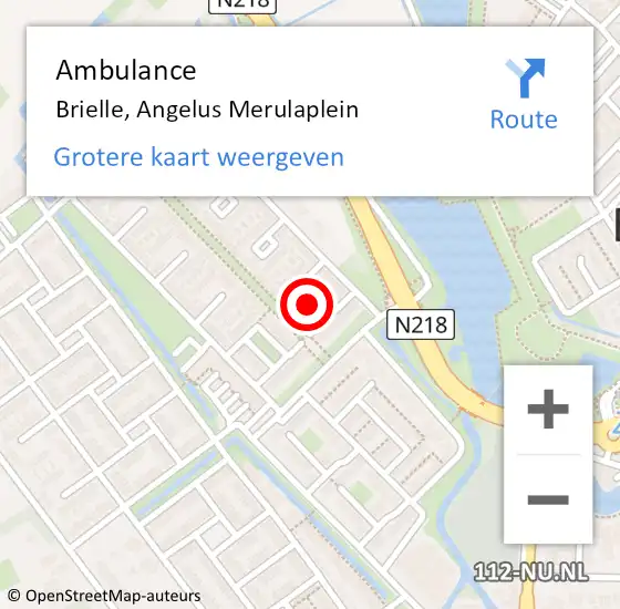 Locatie op kaart van de 112 melding: Ambulance Brielle, Angelus Merulaplein op 19 april 2021 14:39