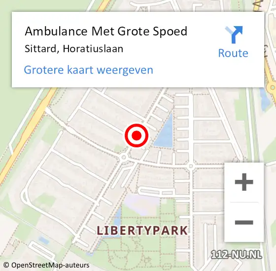 Locatie op kaart van de 112 melding: Ambulance Met Grote Spoed Naar Sittard, Horatiuslaan op 8 juni 2014 10:22