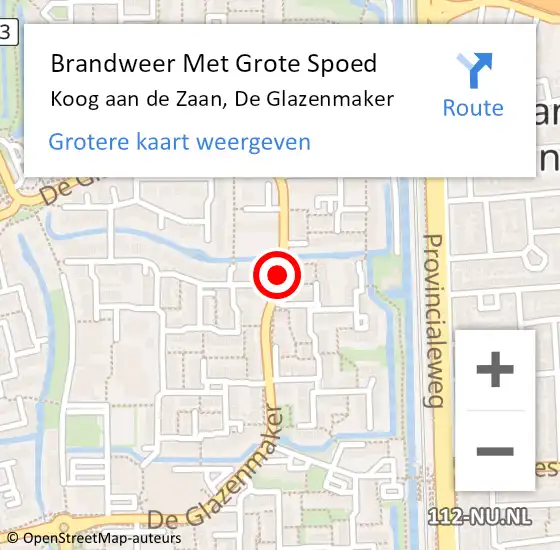 Locatie op kaart van de 112 melding: Brandweer Met Grote Spoed Naar Koog aan de Zaan, De Glazenmaker op 19 april 2021 16:23