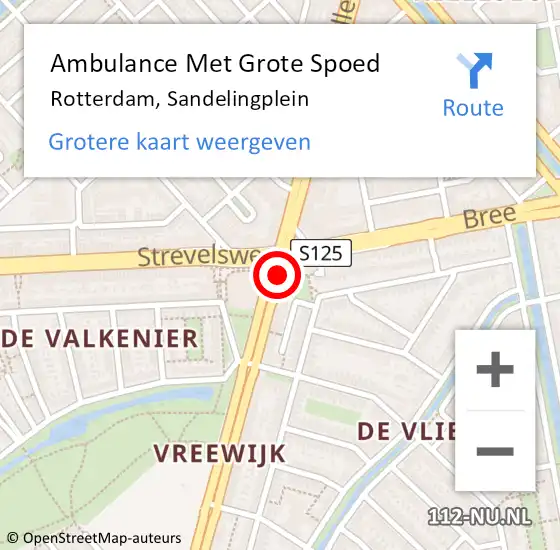 Locatie op kaart van de 112 melding: Ambulance Met Grote Spoed Naar Rotterdam, Sandelingplein op 19 april 2021 16:33