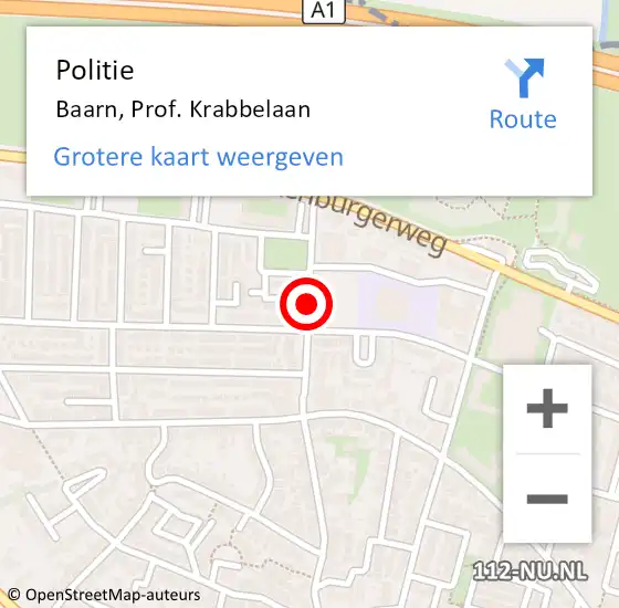 Locatie op kaart van de 112 melding: Politie Baarn, Prof. Krabbelaan op 19 april 2021 16:45