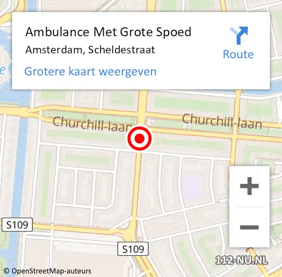 Locatie op kaart van de 112 melding: Ambulance Met Grote Spoed Naar Amsterdam, Scheldestraat op 19 april 2021 17:26