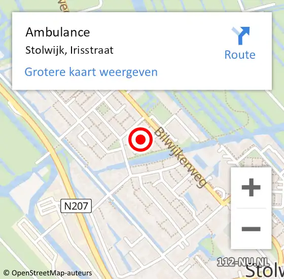 Locatie op kaart van de 112 melding: Ambulance Stolwijk, Irisstraat op 8 juni 2014 11:00