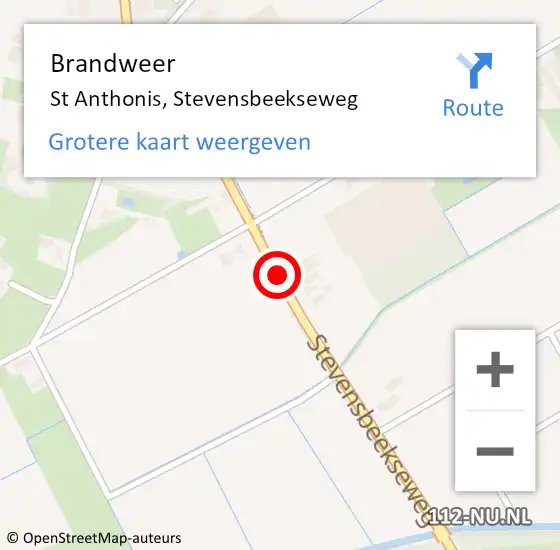 Locatie op kaart van de 112 melding: Brandweer St Anthonis, Stevensbeekseweg op 19 april 2021 20:13