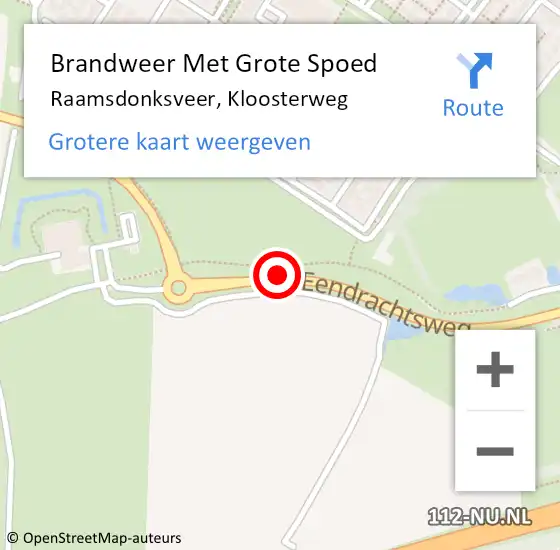 Locatie op kaart van de 112 melding: Brandweer Met Grote Spoed Naar Raamsdonksveer, Kloosterweg op 19 april 2021 20:24