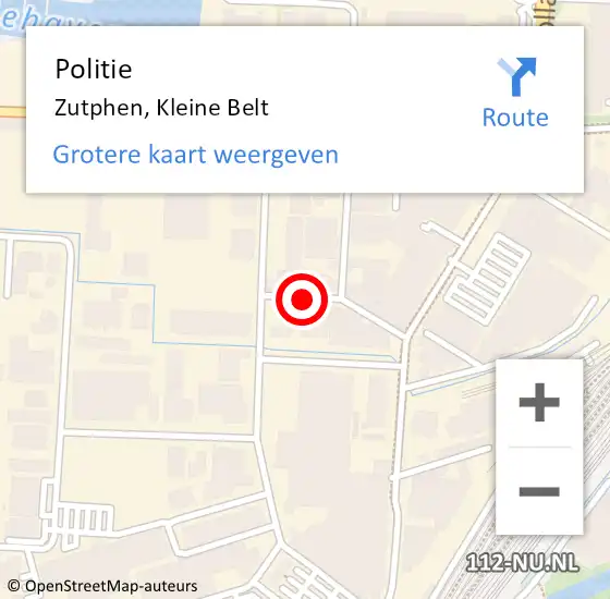 Locatie op kaart van de 112 melding: Politie Zutphen, Kleine Belt op 19 april 2021 20:43