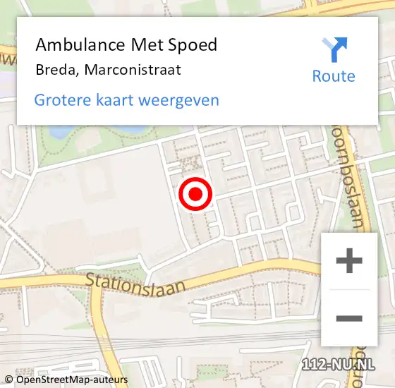 Locatie op kaart van de 112 melding: Ambulance Met Spoed Naar Breda, Marconistraat op 8 juni 2014 11:09