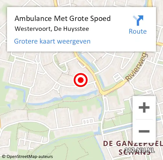 Locatie op kaart van de 112 melding: Ambulance Met Grote Spoed Naar Westervoort, De Huysstee op 19 april 2021 21:33
