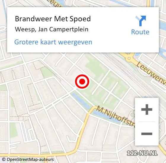 Locatie op kaart van de 112 melding: Brandweer Met Spoed Naar Weesp, Jan Campertplein op 19 april 2021 21:42