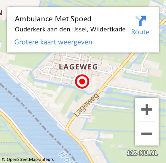 Locatie op kaart van de 112 melding: Ambulance Met Spoed Naar Ouderkerk aan den IJssel, Wildertkade op 8 juni 2014 11:12