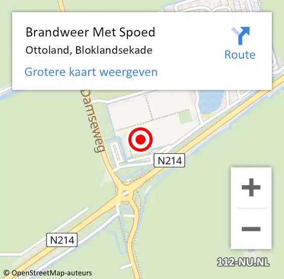 Locatie op kaart van de 112 melding: Brandweer Met Spoed Naar Ottoland, Bloklandsekade op 8 juni 2014 11:49