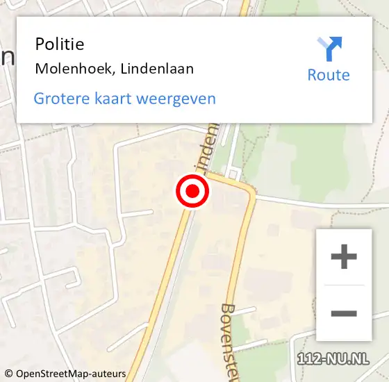 Locatie op kaart van de 112 melding: Politie Molenhoek, Lindenlaan op 20 april 2021 10:49