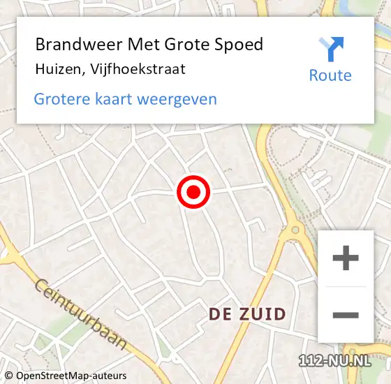 Locatie op kaart van de 112 melding: Brandweer Met Grote Spoed Naar Huizen, Vijfhoekstraat op 20 april 2021 10:52